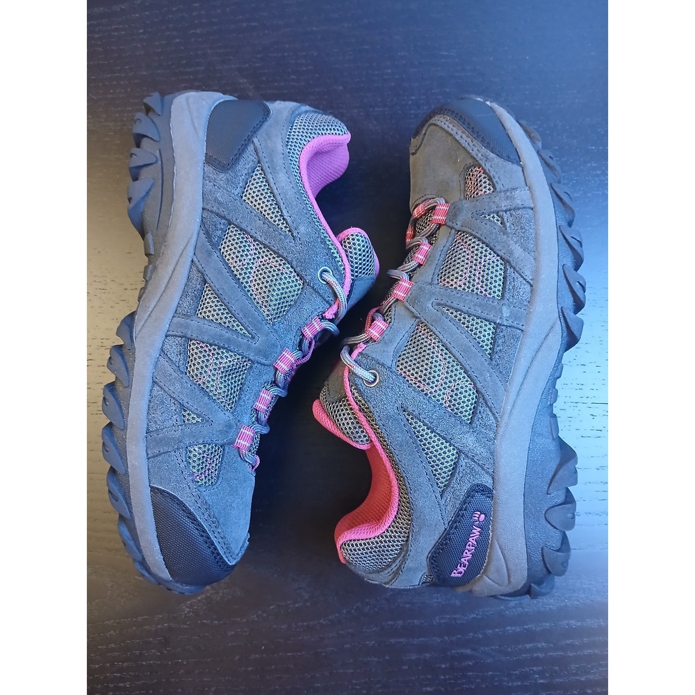 Bearpaw Olympus Womens Hiking Shoes Charcoal Pink Suede Mesh Low Top 2383W 7.5